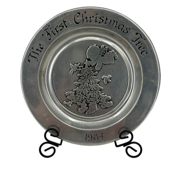 Wilton Pewter Plate The First Christmas Tree Vintage 1984 Wall Hanger 7.5 Inch - Picture 1 of 8